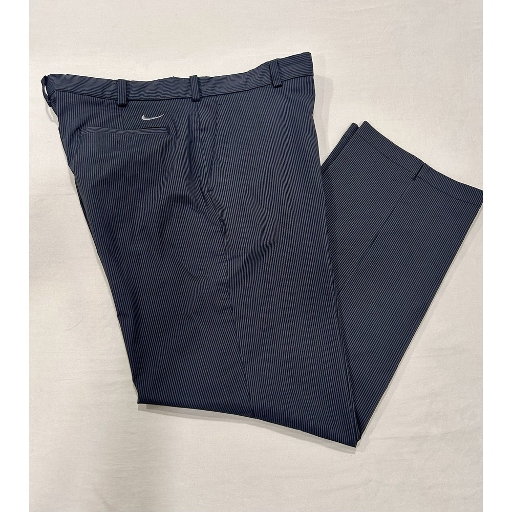 Nike Golf Dri-Fit Flat Front Performance Pants 38W 32L Black Stripe 433251-010